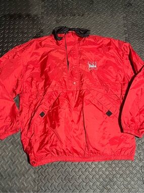 Red Pullover Windbreaker with Embroidered N Logo